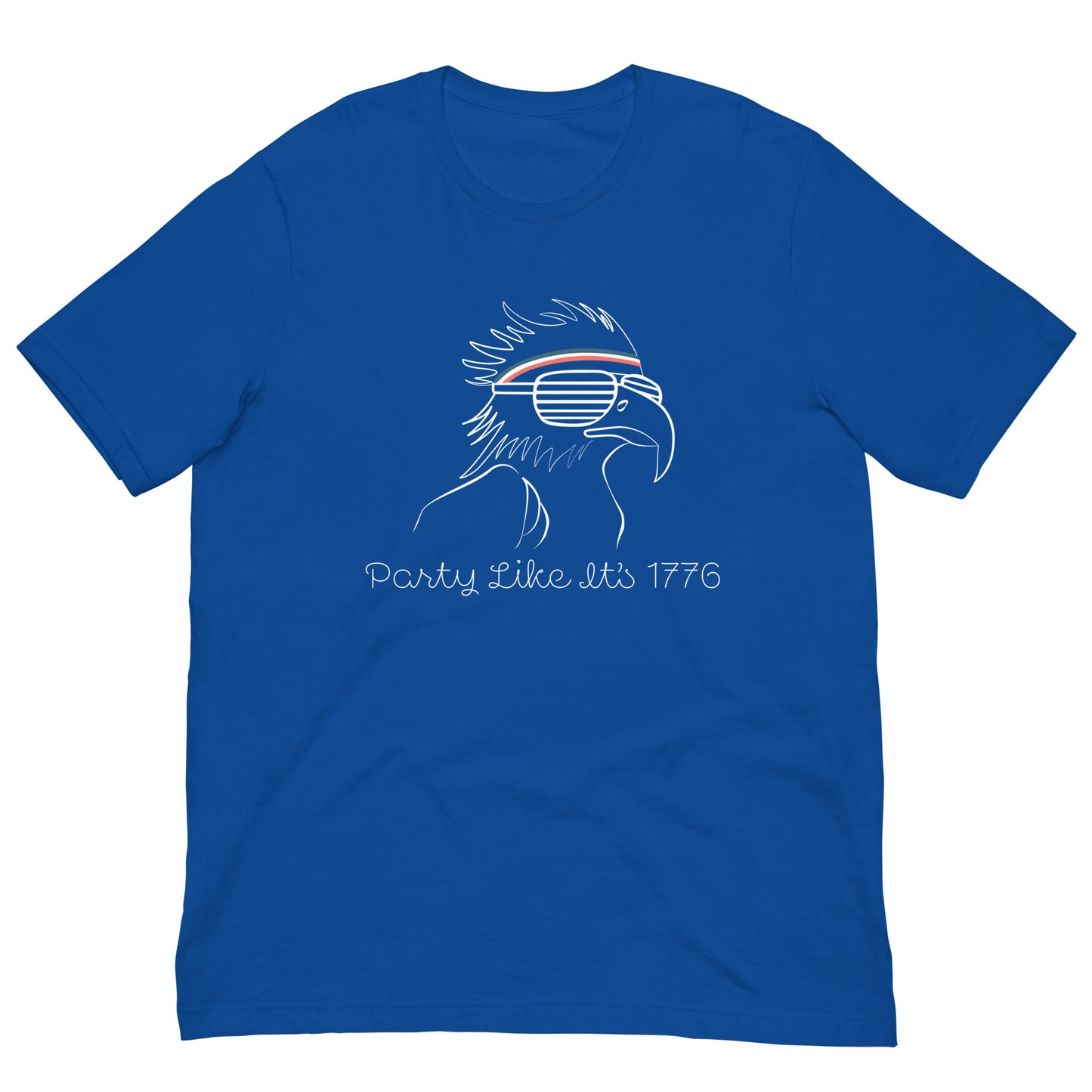 4th of July party tee for women — blue unisex-fit shirt with bold patriotic graphic and chill eagle in shades