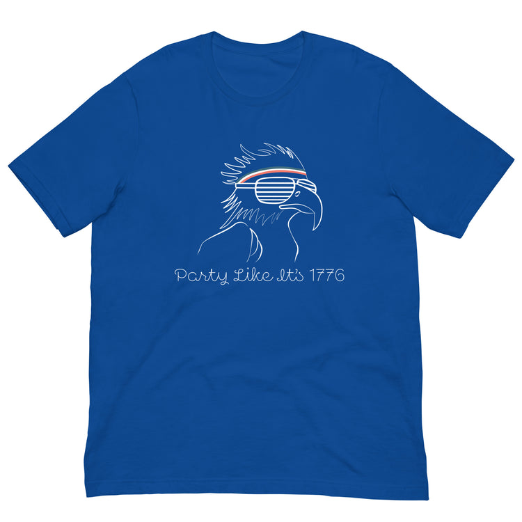 4th of July party tee for women — blue unisex-fit shirt with bold patriotic graphic and chill eagle in shades