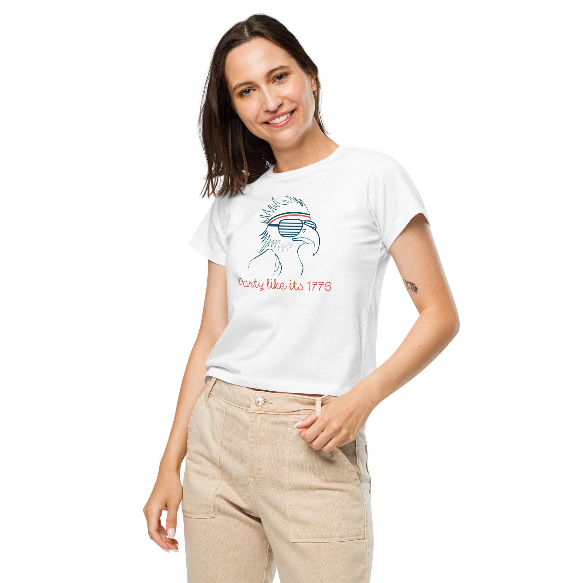 Funny women’s Independence Day shirt with 90s-inspired bald eagle and “Party Like It’s 1776” graphic — perfect for holiday cookouts