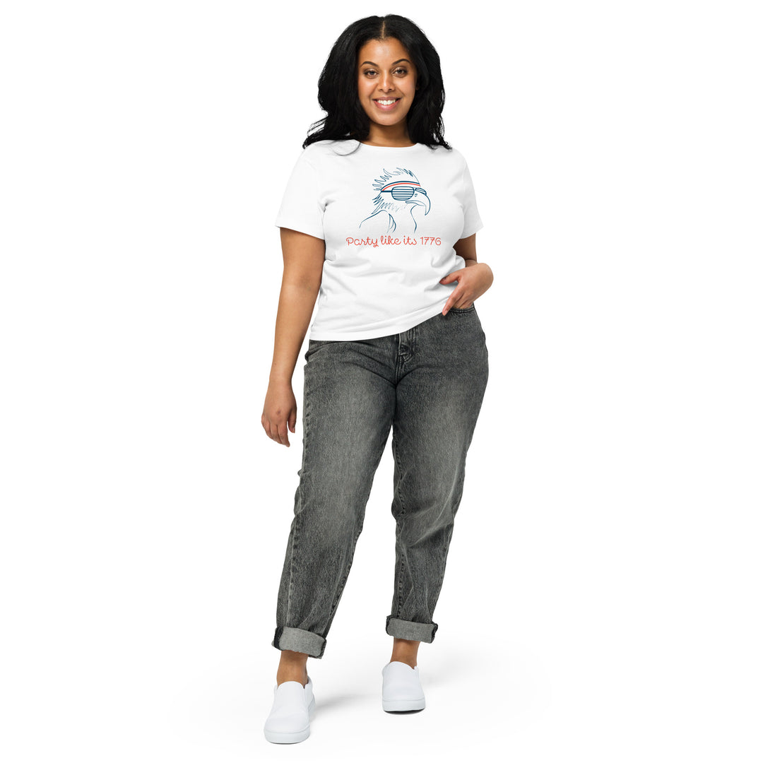 Bald eagle Fourth of July shirt for women — sweatband, sunglasses, and vintage 1776 party vibes