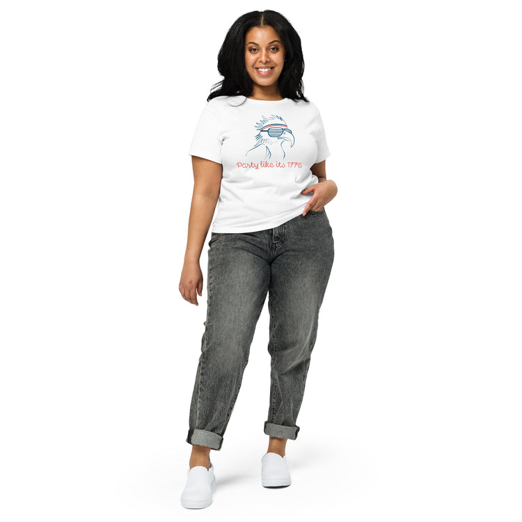 Bald eagle Fourth of July shirt for women — sweatband, sunglasses, and vintage 1776 party vibes