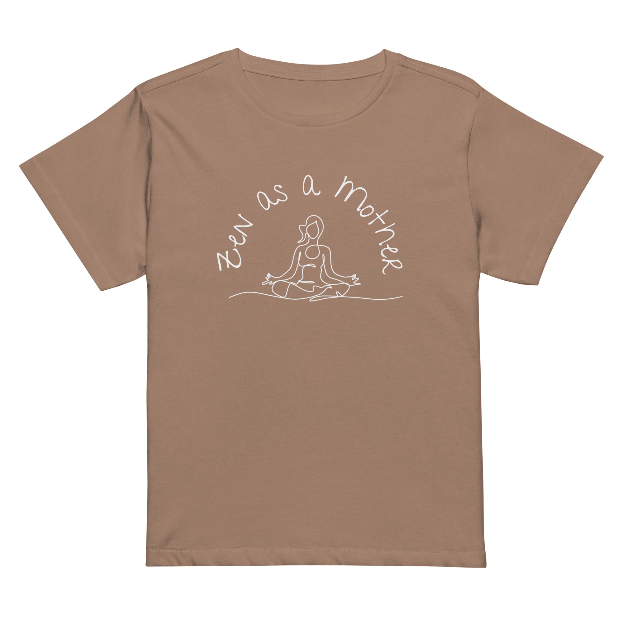 Zen As a Mother graphic tee in Latte Tan with white font mid-length cut