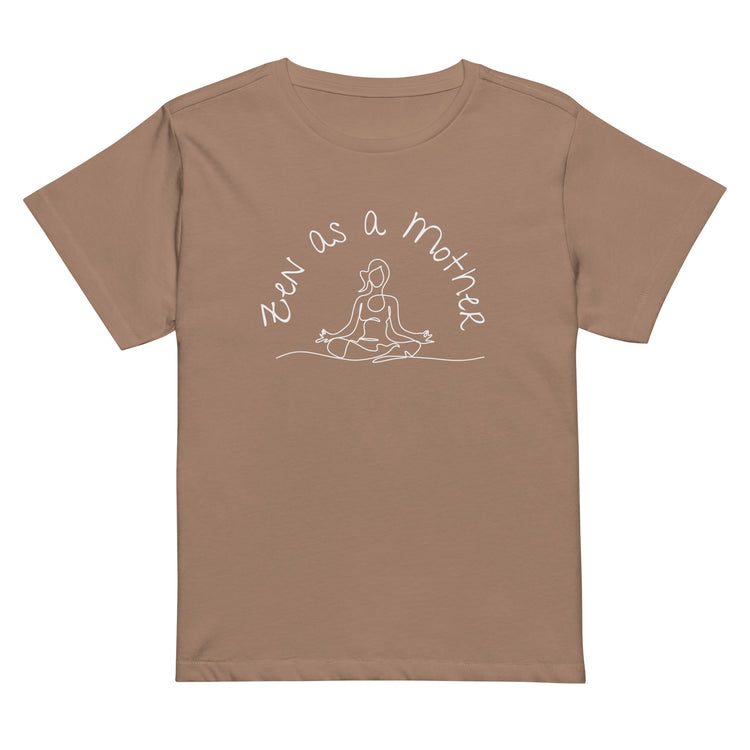 Zen As a Mother graphic tee in Latte Tan with white font mid-length cut